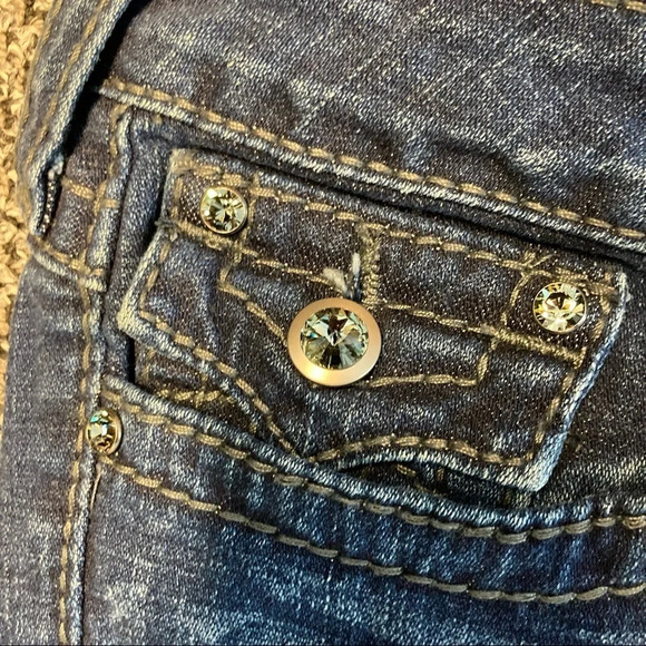 TRUE  RELIGION Sz 27 Disco Becky Big T Swarovski Crystal Distressed Jeans - Picture 3 of 14